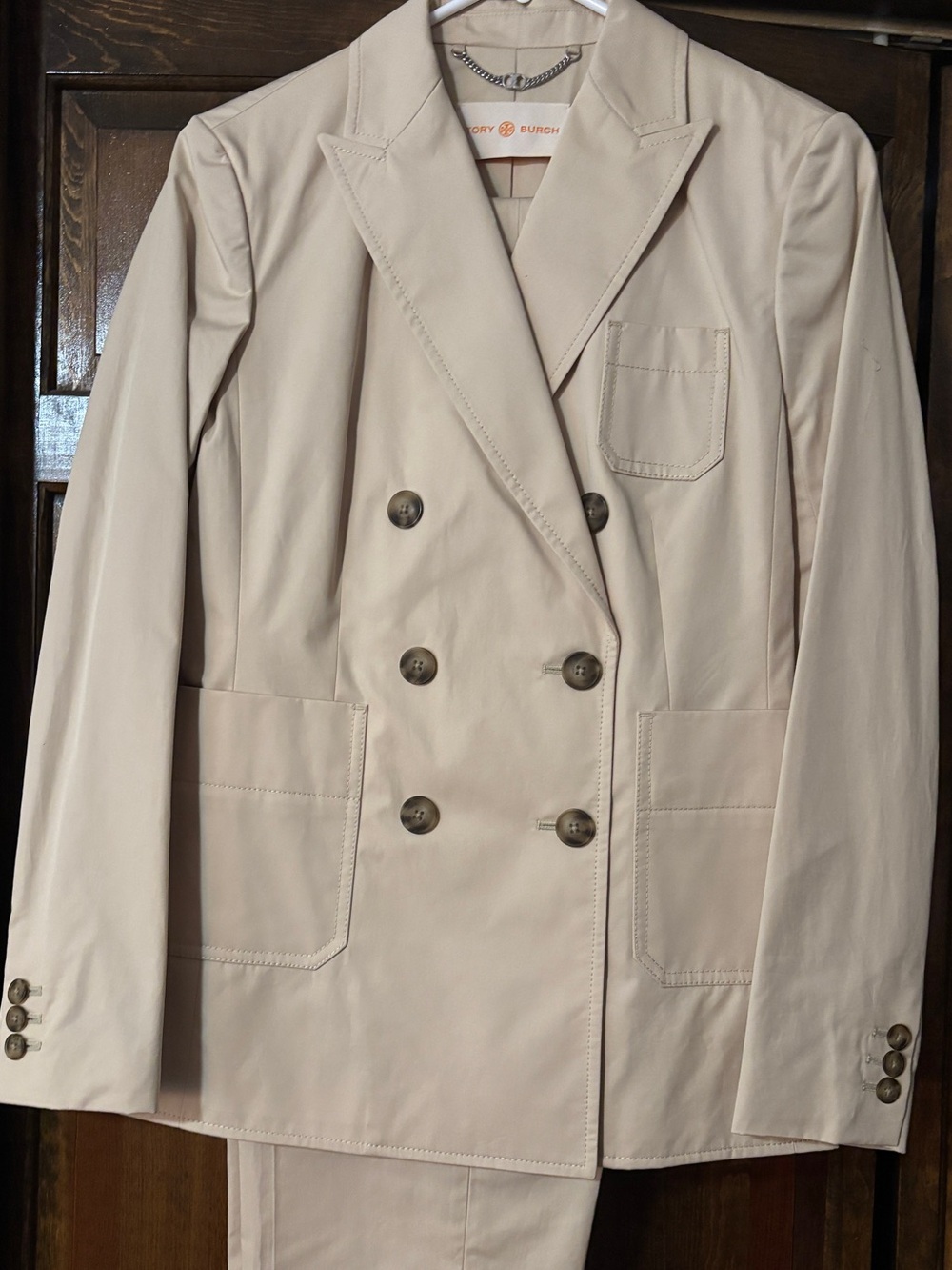 Tory Burch Double-Breasted Light Cream Blazer and Pants Suit